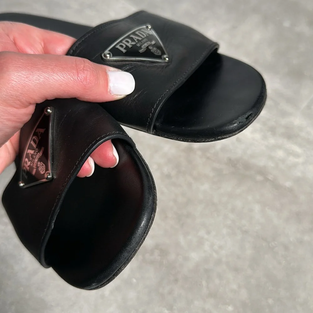 Prada Black Logo Slides Size 39.5 - Picture 3 of 6